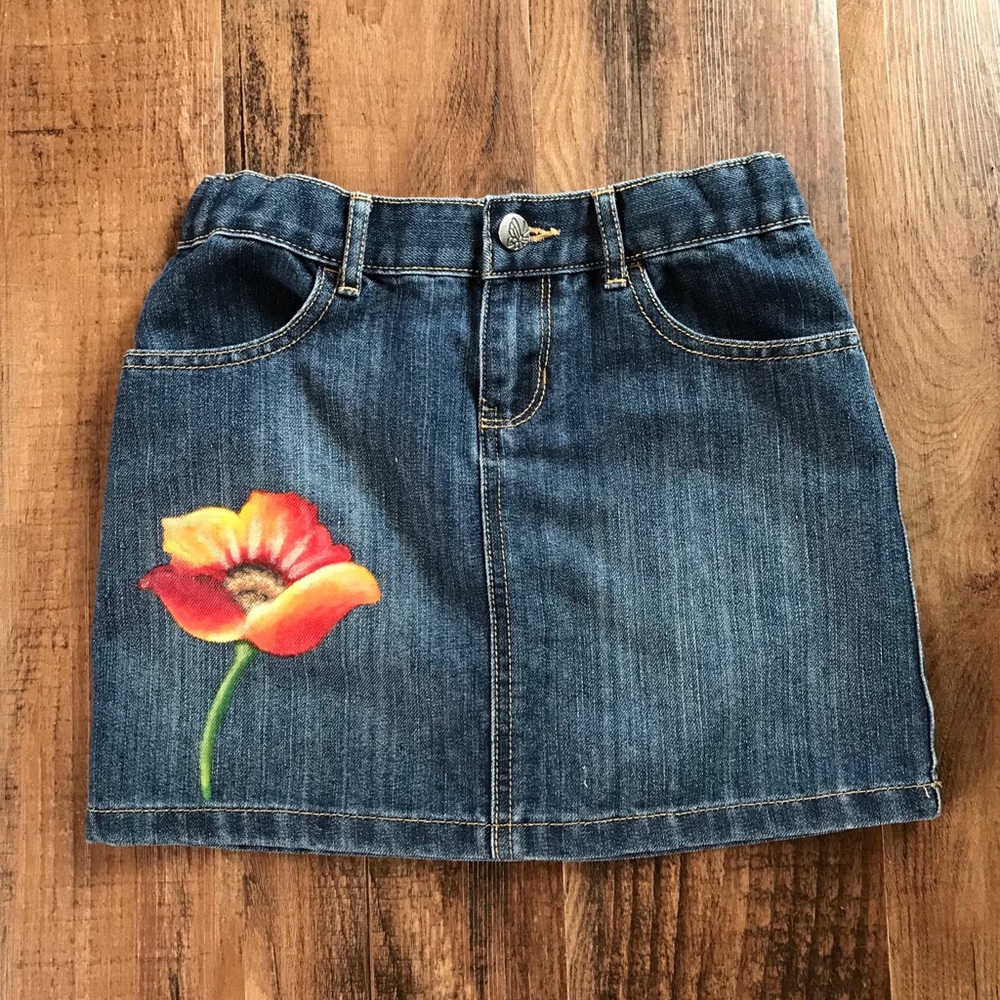 Children’s Place Denim Skirt with Red Poppy Sz 10